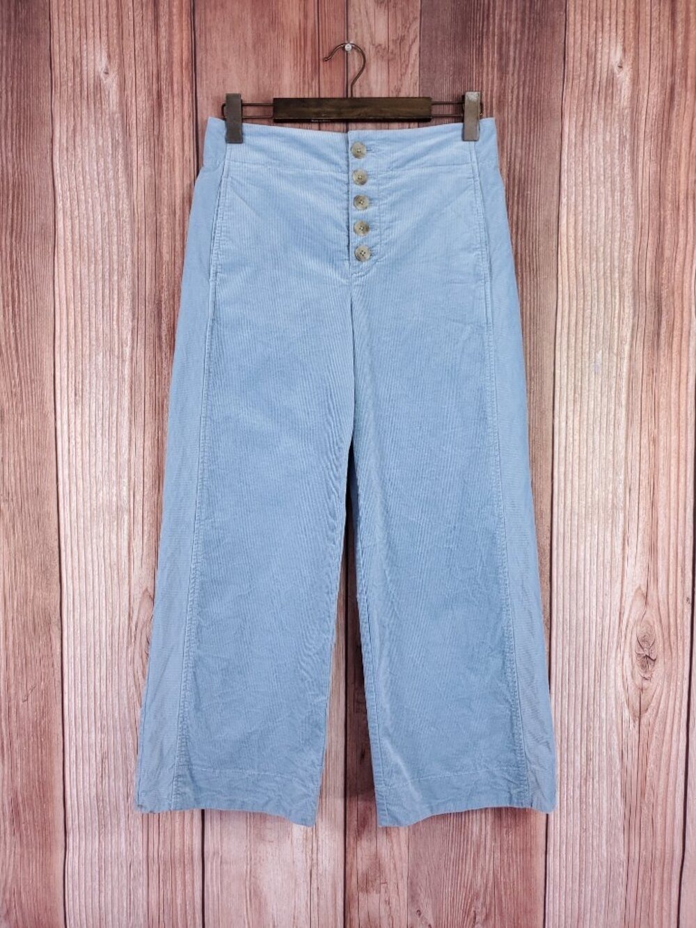 Anthropologie Corduroy Pants Women Size 6 Blue High Waist Button Fly Wide Leg